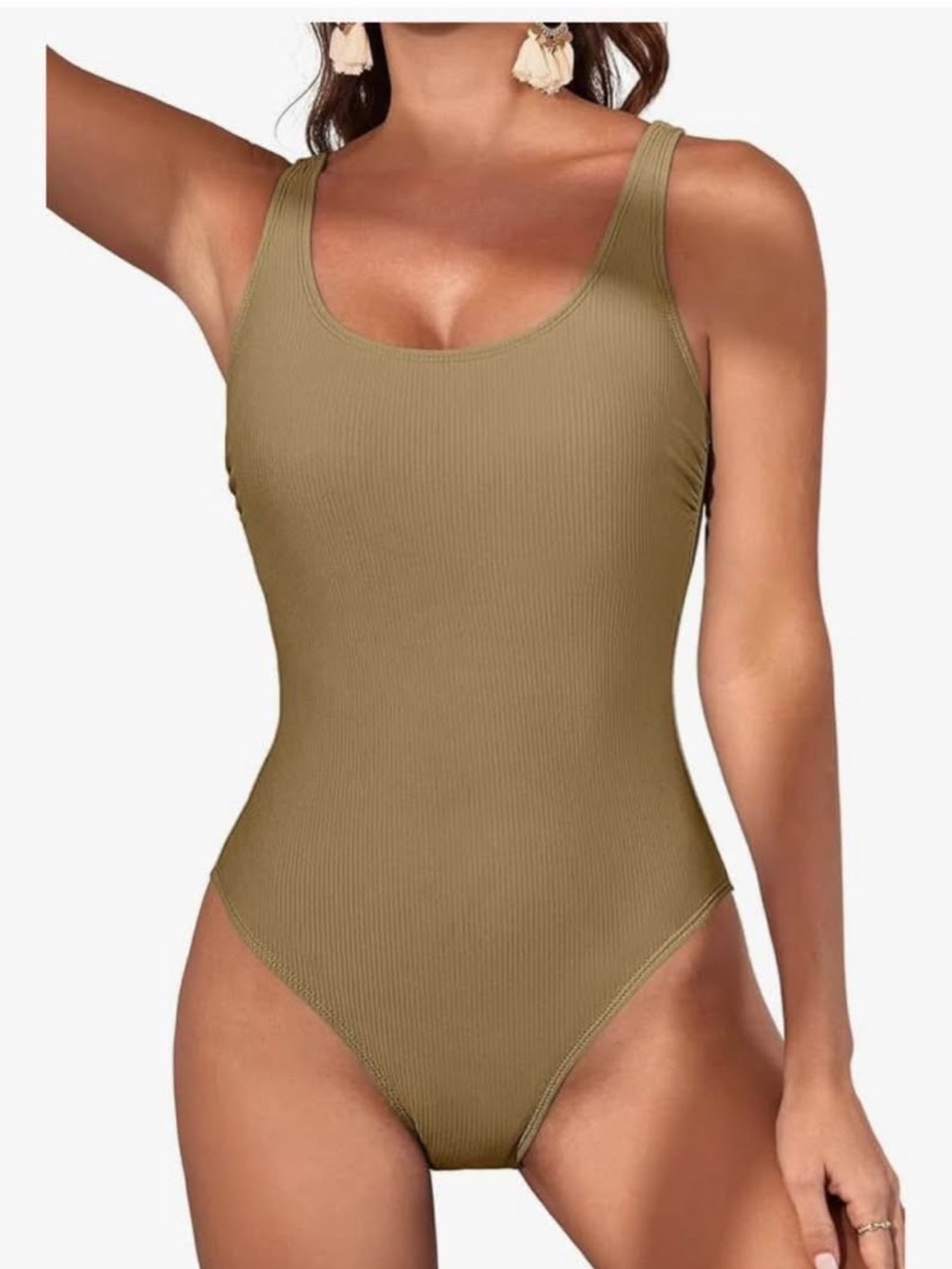 Ribbed One-Piece Swim Suit in Olive
